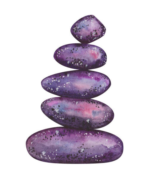 Olga Sidelnikova Plakát, Obraz - Watercolor illustration. Hand painted stones balancing, Olga Sidelnikova, 30 × 40 cm