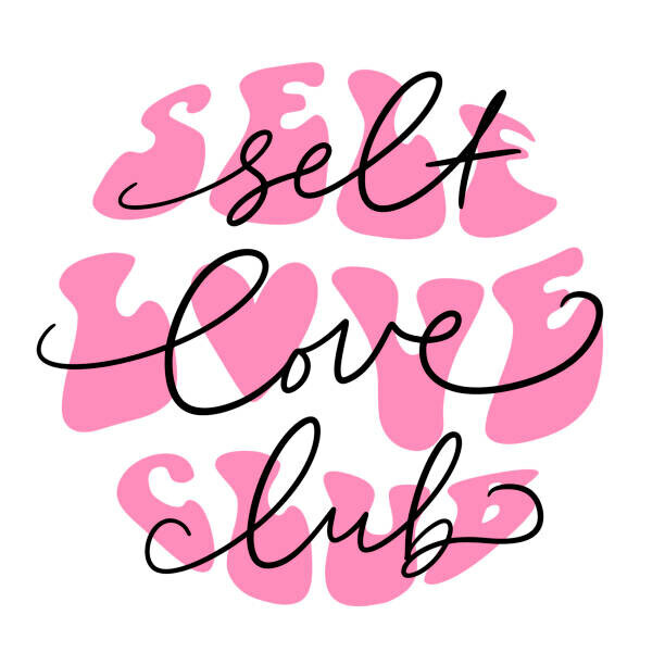 Olga Burkova Plakát, Obraz - Trendy groovy slogan of Self love, Olga Burkova, 40 × 40 cm