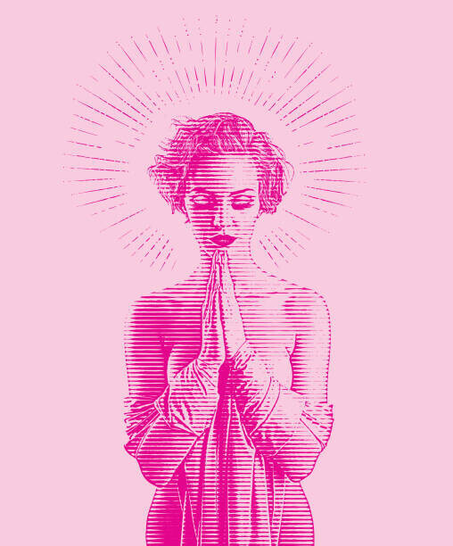 GeorgePeters Plakát, Obraz - Beautiful young woman praying, GeorgePeters, 33.2 × 40 cm