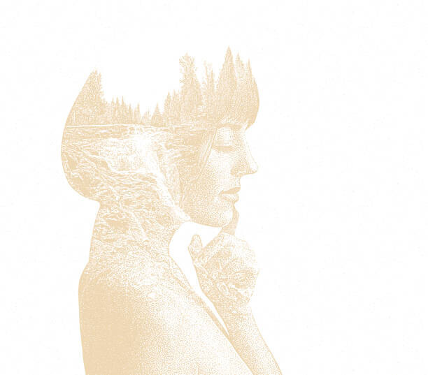 GeorgePeters Plakát, Obraz - Multiple Exposure of young woman and, GeorgePeters, 40 × 35.1 cm