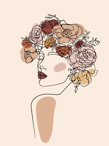 Irina Shisterova Plakát, Obraz - Woman face with flowers in her, Irina Shisterova, 30 × 40 cm