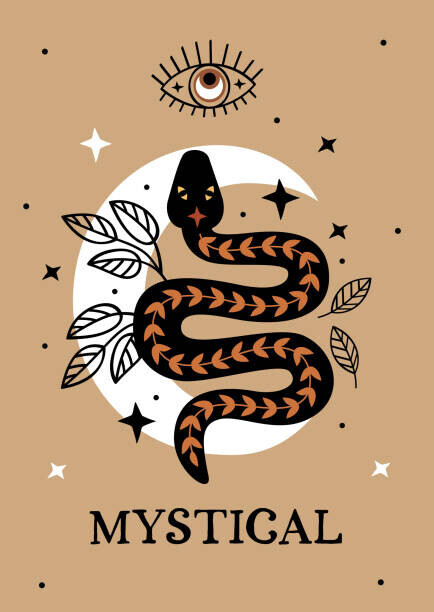 nataka Plakát, Obraz - poster with mystic eye , black snake and  moon, nataka, 30 × 40 cm
