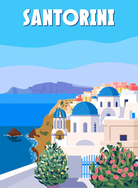 VectorUp Plakát, Obraz - Greece Santorini Poster Travel, Greek white, VectorUp, 30 × 40 cm