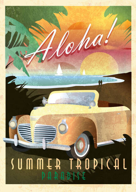 JDawnInk Plakát, Obraz - Aloha Art Deco style Paradise classic, JDawnInk, 30 × 40 cm