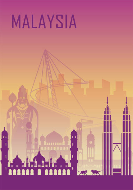 Alisovna Plakát, Obraz - Travel background with landmarks of Malaysia, Alisovna, 26.7 × 40 cm