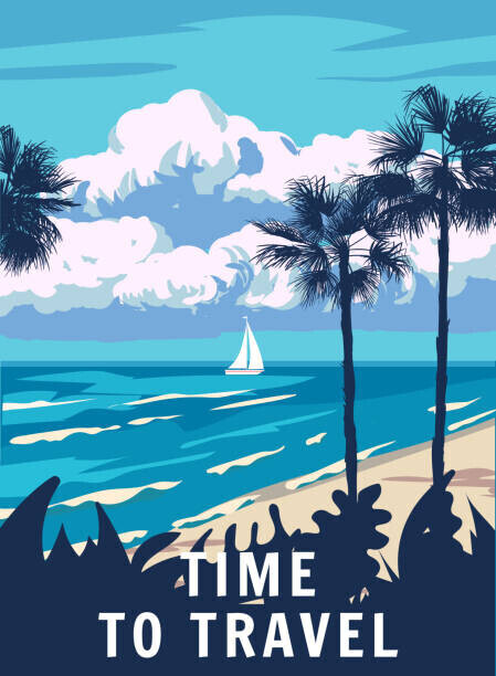 VectorUp Plakát, Obraz - Time To Travel Retro Poster. Tropical, VectorUp, 30 × 40 cm