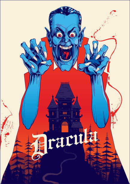 Man_Half-tube Plakát, Obraz - Vampire Dracula Poster and haunted house, Man_Half-tube, 30 × 40 cm