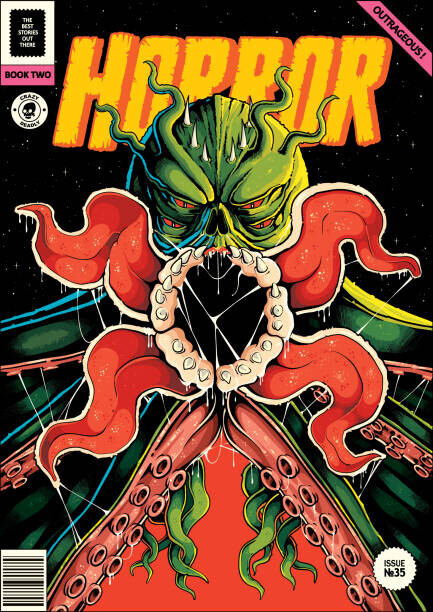 Man_Half-tube Plakát, Obraz - Cthulhu monster ready to embrace, horror poster, Man_Half-tube, 30 × 40 cm