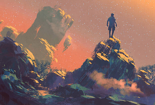 Grandfailure Plakát, Obraz - man standing on top of the hill watching the star, Grandfailure, 40 × 26.7 cm