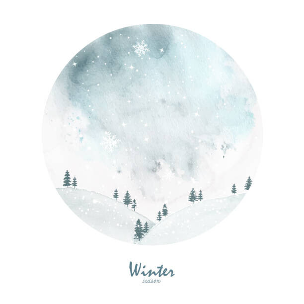 PJ_nice Plakát, Obraz - Winter Christmas card hand-painted watercolor, PJ_nice, 40 × 40 cm