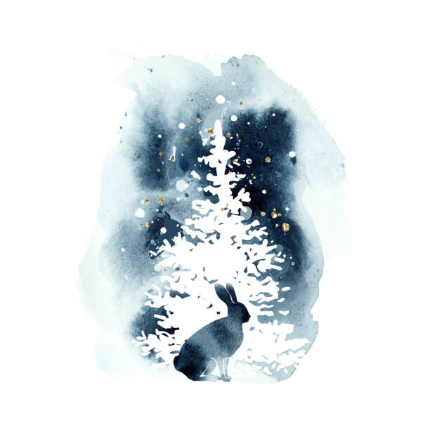 GC402 Plakát, Obraz - Watercolor vector silhouette hare and a, GC402, 40 × 40 cm