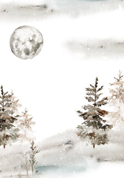 Karma15381 Plakát, Obraz - Watercolor christmas card with winter landscape, Karma15381, 26.7 × 40 cm