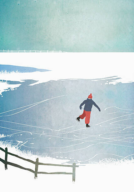 Malte Mueller Plakát, Obraz - Illustration of man ice skating on frozen lake, Malte Mueller, 26.7 × 40 cm