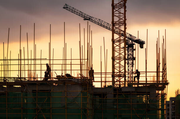 wenbin Plakát, Obraz - Silhouette of engineer and construction team, wenbin, 40 × 26.7 cm