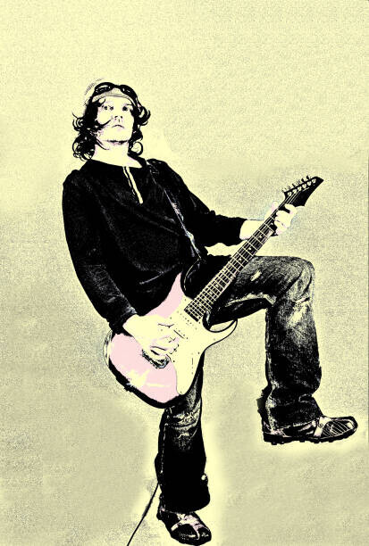 Igor Mishenev Plakát, Obraz - Cool rock guitarist in a knit, Igor Mishenev, 26.7 × 40 cm