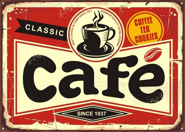 lukeruk Plakát, Obraz - Cafe bar retro tin sign, lukeruk, 40 × 30 cm