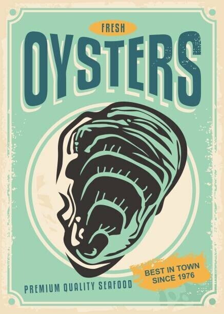 lukeruk Plakát, Obraz - Fresh oysters retro poster design, lukeruk, 30 × 40 cm