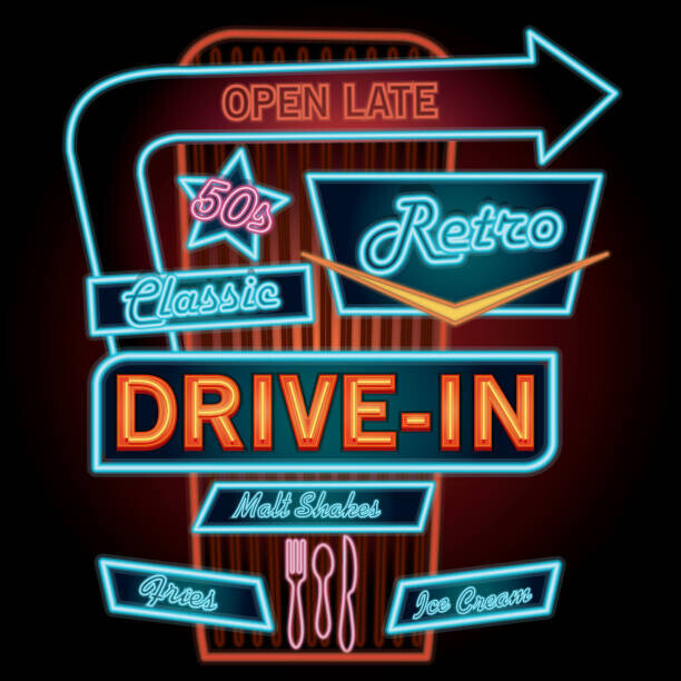 JDawnInk Plakát, Obraz - Classic Drive-In Theatre neon sign, JDawnInk, 40 × 40 cm