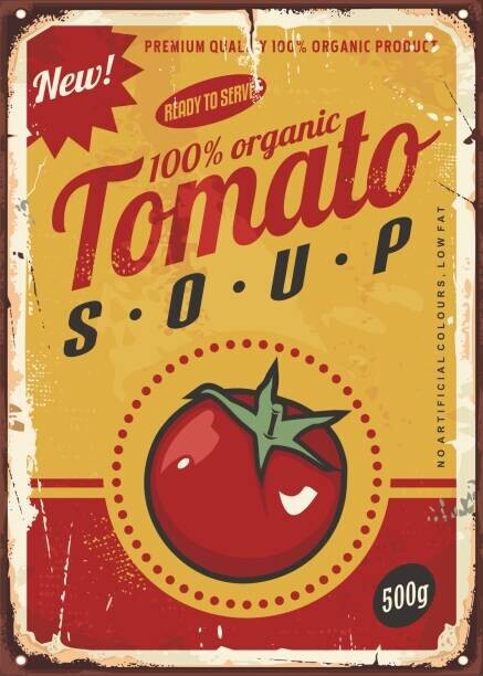 lukeruk Plakát, Obraz - Tomato soup vintage metal sign image, lukeruk, 30 × 40 cm