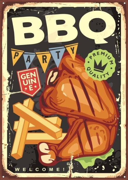 lukeruk Plakát, Obraz - Chicken drumstick with french fries retro sign, lukeruk, 30 × 40 cm