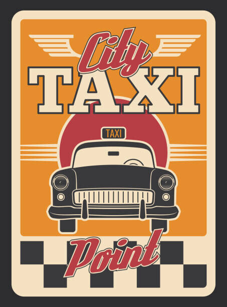 seamartini Plakát, Obraz - Taxi car or yellow cab retro poster for transport, seamartini, 30 × 40 cm