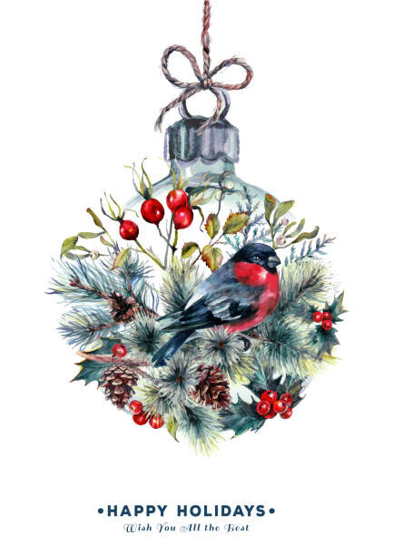 Inna Sinano Plakát, Obraz - Watercolor Christmas Ball Card, Inna Sinano, 30 × 40 cm