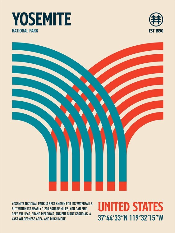 Retrodrome Plakát, Obraz - Yosemite National Park Travel Poster, Retrodrome, 30 × 40 cm