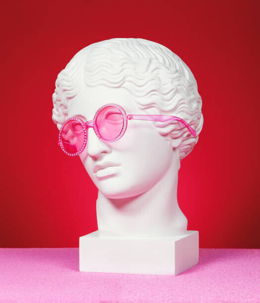 lambada Plakát, Obraz - Head sculpture with pink eyeglasses, lambada, 34.3 × 40 cm