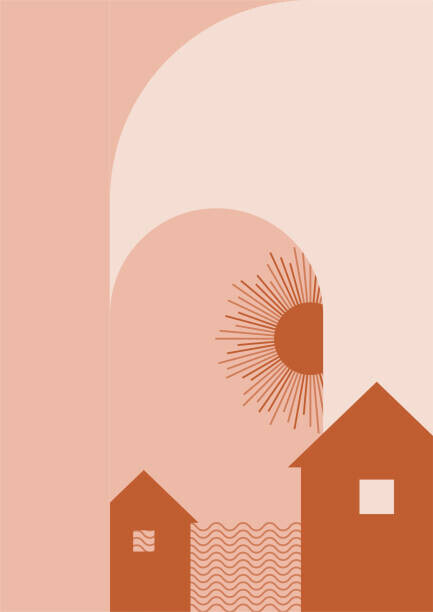 Salman Alfa Plakát, Obraz - Simple home shape Flat Boho Geometric, Salman Alfa, 30 × 40 cm