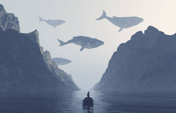 ALLVISIONN Plakát, Obraz - Whales flying in the sky at, ALLVISIONN, 40 × 26.7 cm