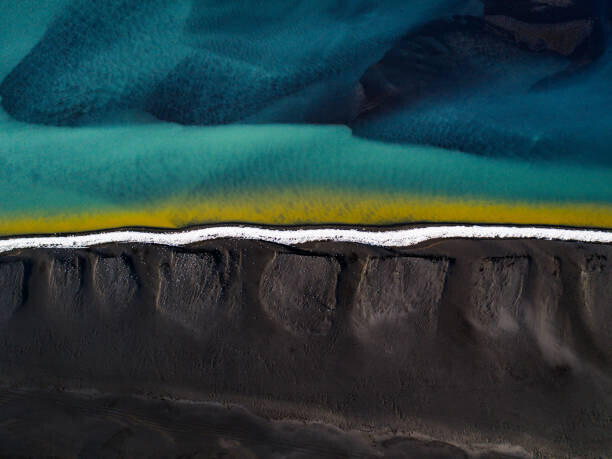 Abstract Aerial Art Plakát, Obraz - Drone shot showing a black sand, Abstract Aerial Art, 40 × 30 cm