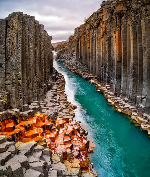 Kesu01 Plakát, Obraz - Breathtaking view of Studlagil basalt canyon,, Kesu01, 33.9 × 40 cm