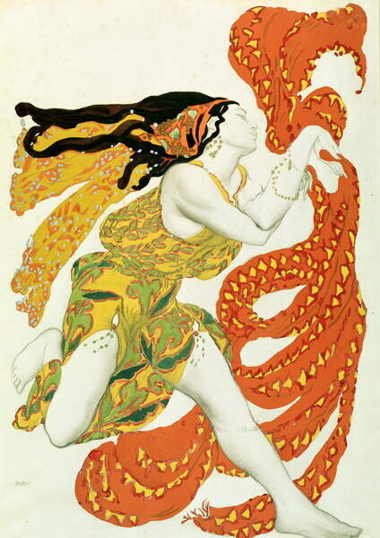 Bakst, Leon Plakát, Obraz - Costume design for a bacchante in 'Narcisse' by Tcherepnin, 1911, Bakst, Leon, 30 × 40 cm