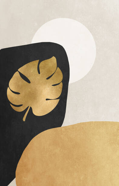 Luzhi Li Plakát, Obraz - Artistic painting with abstract golden leaves., Luzhi Li, 26.7 × 40 cm