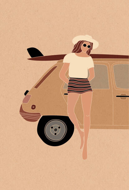 LucidSurf Plakát, Obraz - A female surfer standing by, LucidSurf, 26.7 × 40 cm