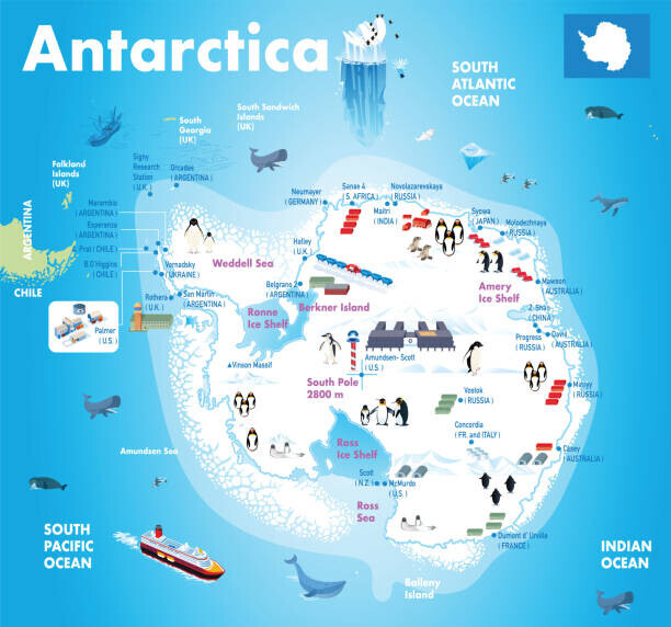 drmakkoy Plakát, Obraz - Cartoon Map of Antarctica, drmakkoy, 40 × 40 cm