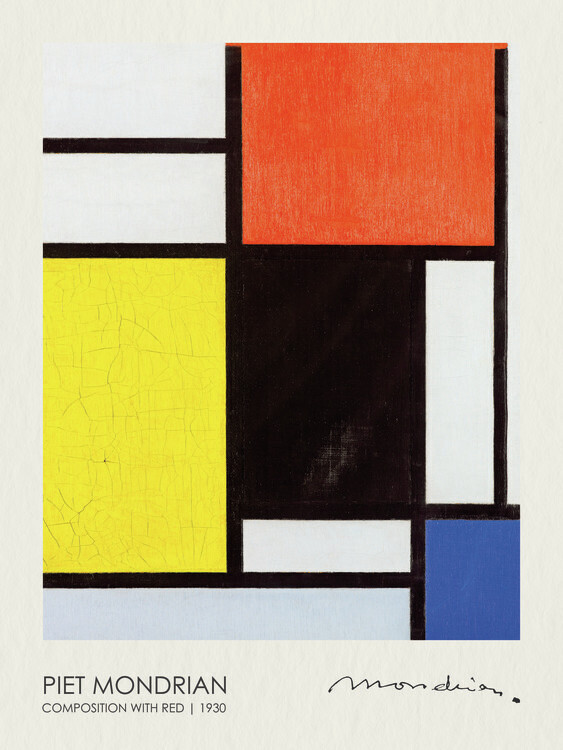 Piet Mondrian Plakát, Obraz - Composition with red (1930), Piet Mondrian, 30 × 40 cm