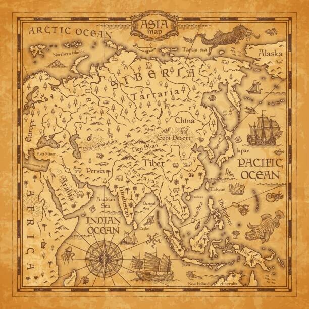 seamartini Plakát, Obraz - Vintage map of Asia, vector ancient parchment, seamartini, 40 × 40 cm