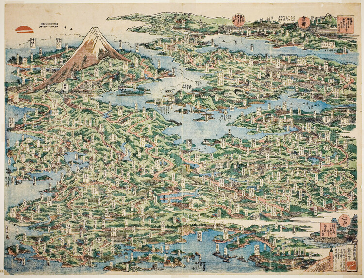 Katsushika Hokusai Plakát, Obraz - Map Of The Tokaido Road 1818, Katsushika Hokusai, 40 × 30 cm
