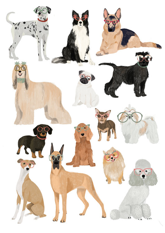 Hanna Melin Plakát, Obraz - Dogs in glasses Print, Hanna Melin, 30 × 40 cm