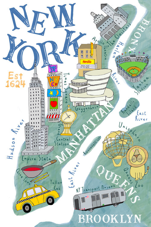 Carla Daly Plakát, Obraz - Illustrated Map of New York, Carla Daly, 26.7 × 40 cm