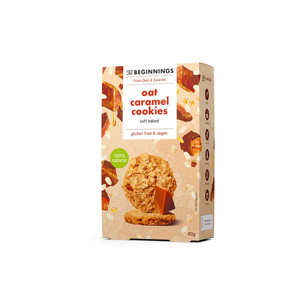 THE BEGINNINGS Sušenky ovesné proteinové s karamelem 80 g