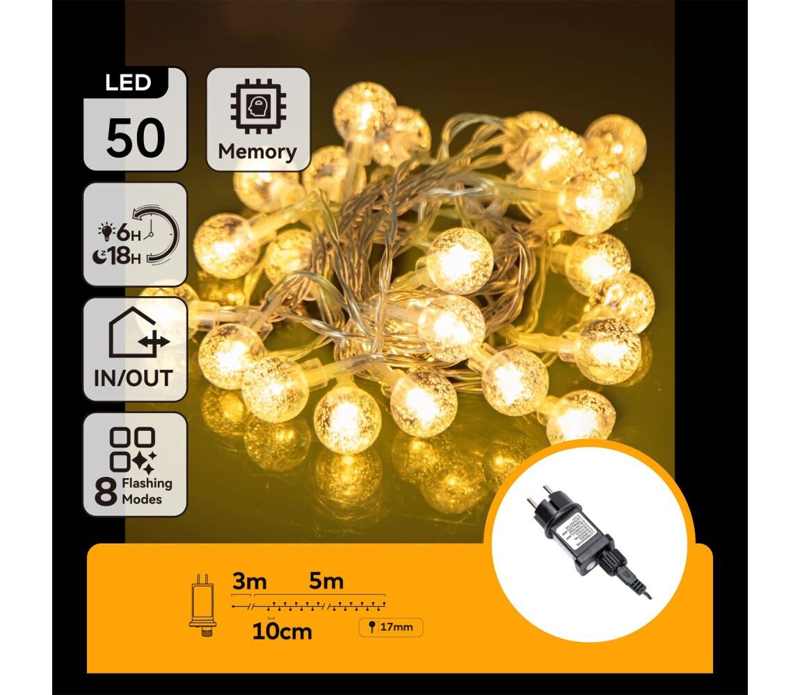 B.V.  - LED Venkovní vánoční řetěz 50xLED/8 funkcí 8m IP44 teplá bílá B103031NT