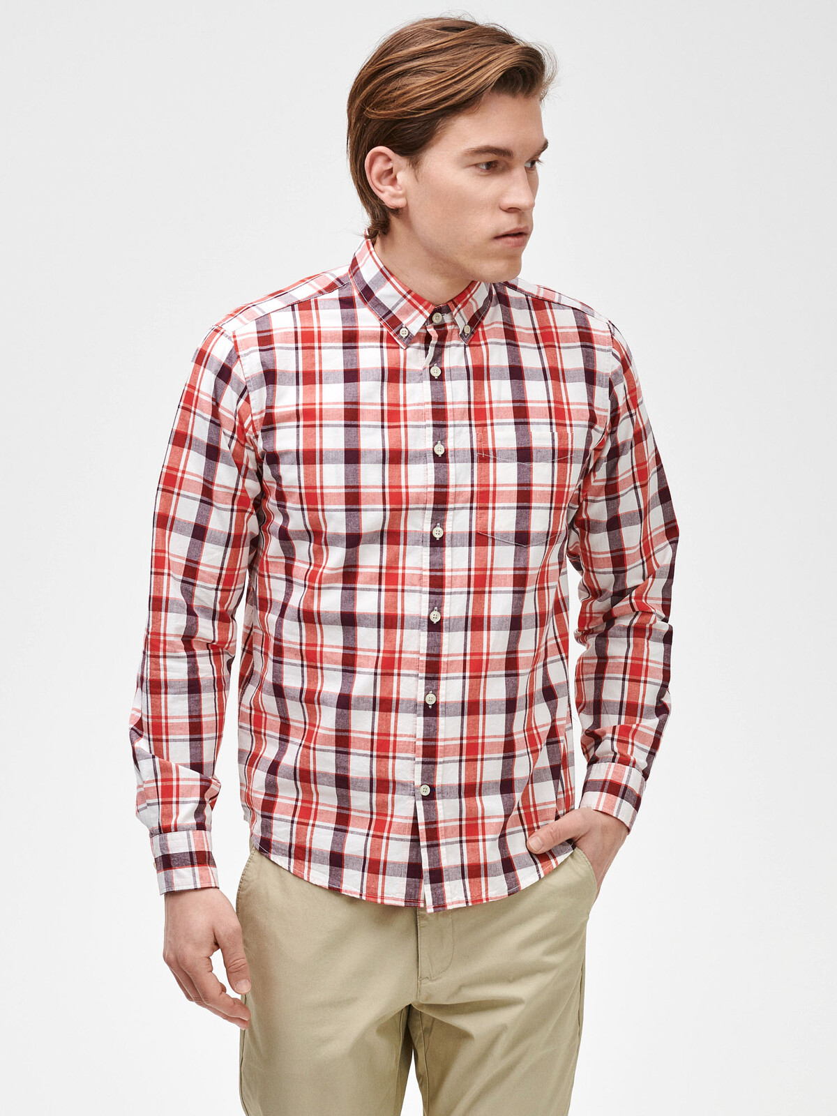 GAP Košile v-fa 20 untucked ls poplin - Pánské