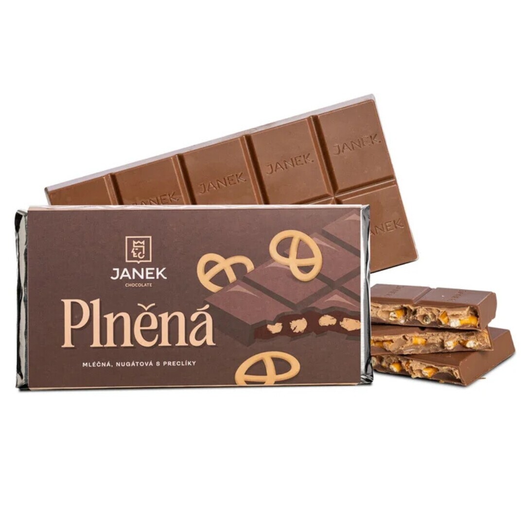 JANEK Jankova plněná mléčná čokoláda - nugátová s preclíky 175 g