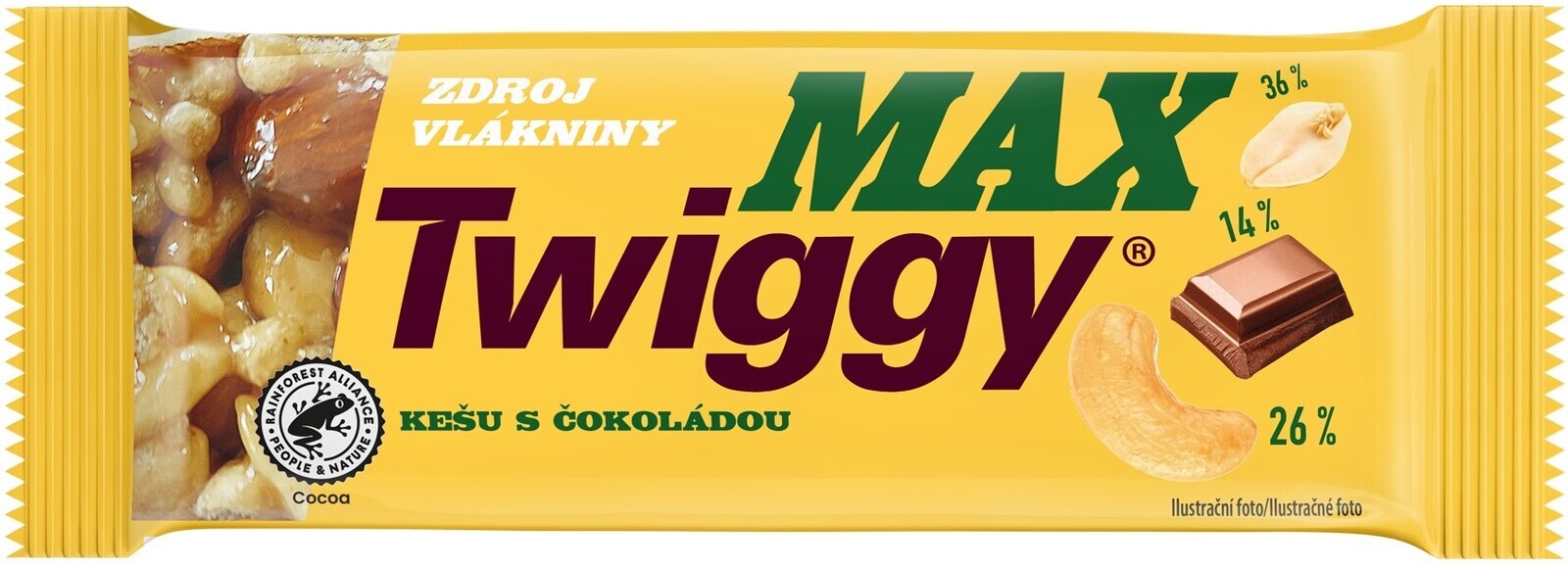 Twiggy MAX Tyčinka s arašídy a kešu ořechy polomáčená v hořké čokoládě 35 g DMT 05/2026