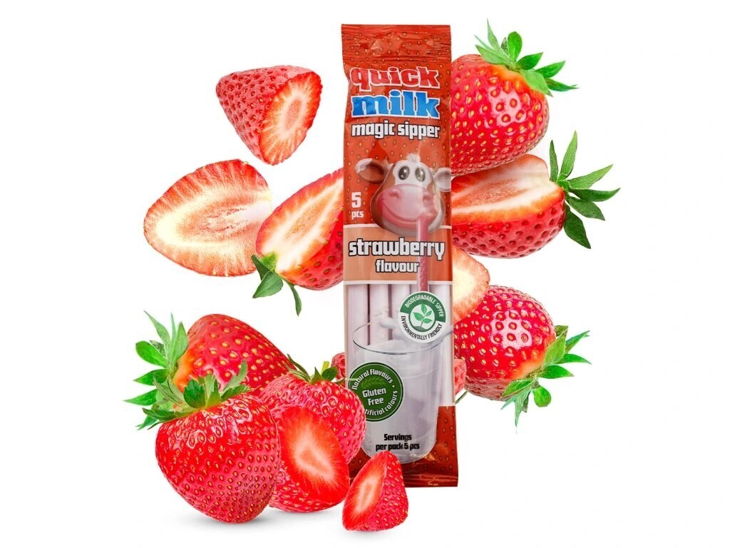 AMYLON Quick Milk Magická brčka do mléka - jahoda 5x6 g DMT 05/2026