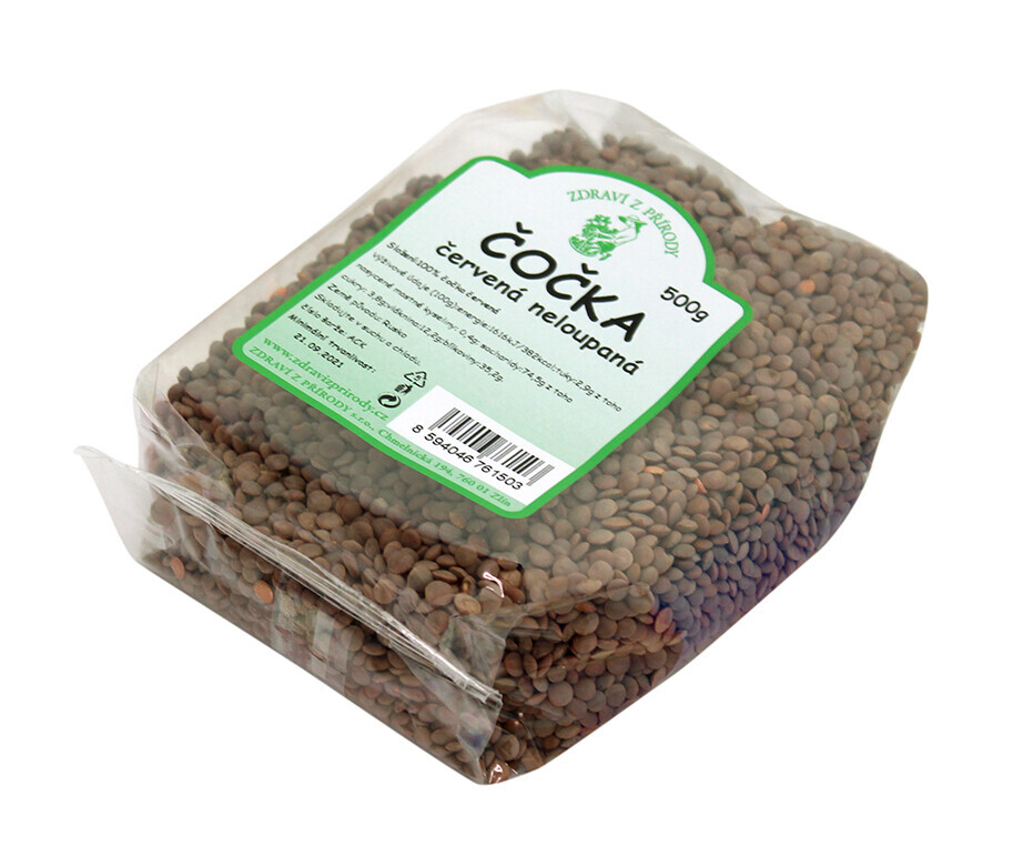 Zdraví z přírody Čočka červená NELOUPANÁ 500g DMT 05/2026