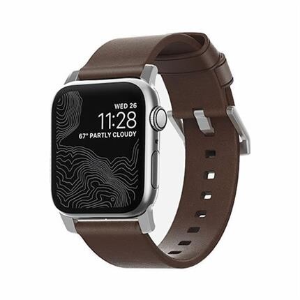Nomad Modern kožený řemínek Apple Watch 44/42mm hnědý/stříbrné přezky