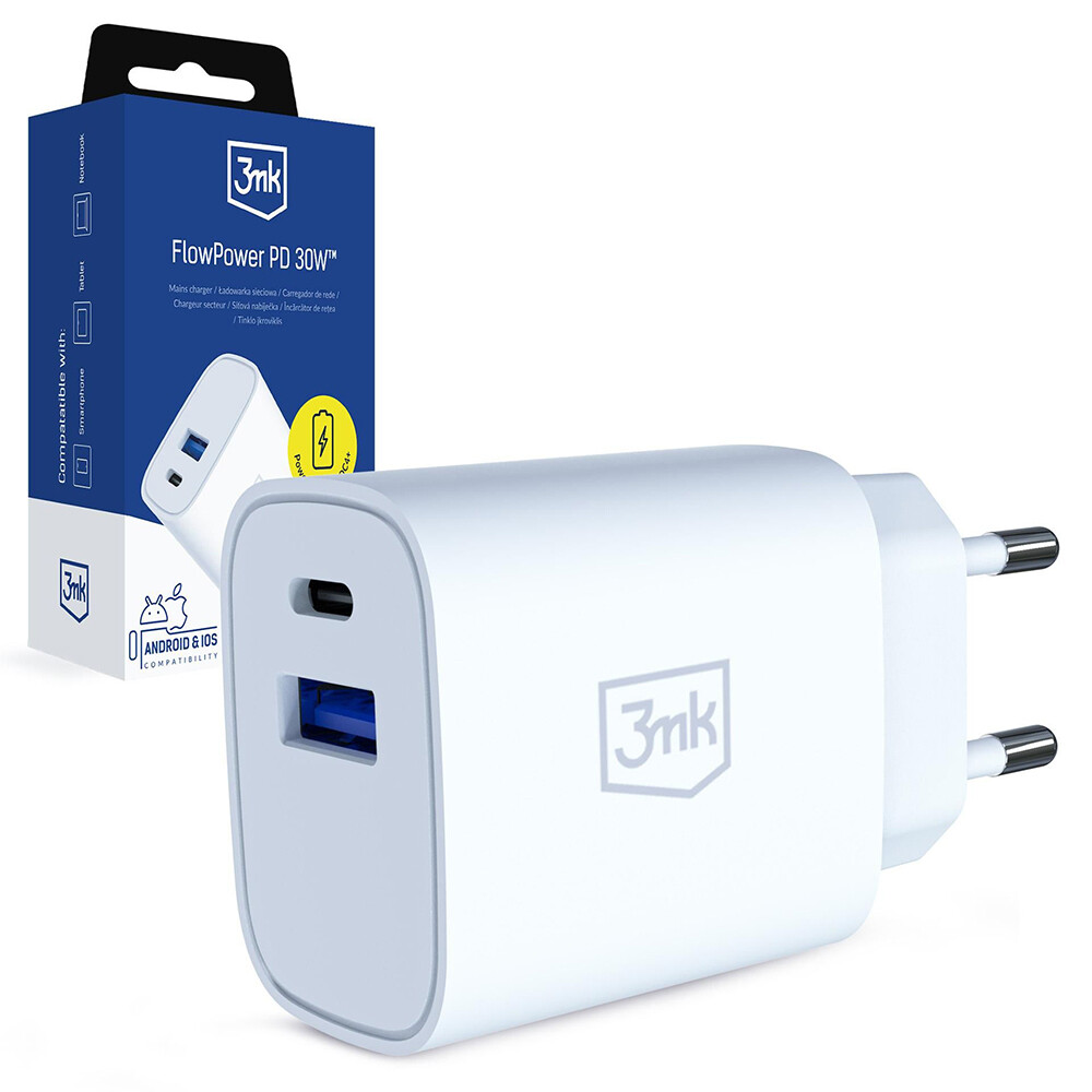 Adaptér do sítě 3mk GaN 30W bílý